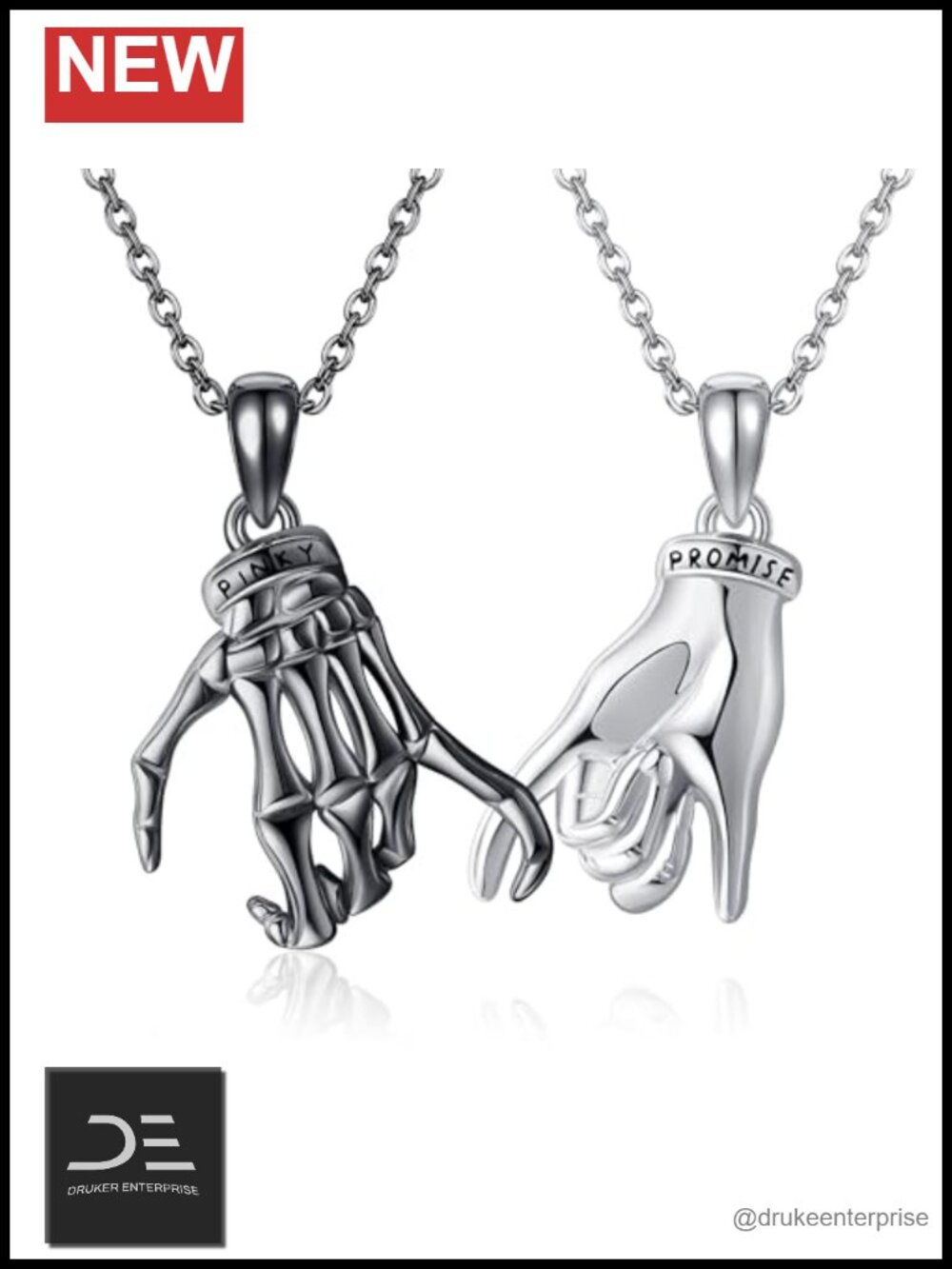 Sterling Silver Pinky Promise Matching Skeleton Necklace Set Couple Best Friend